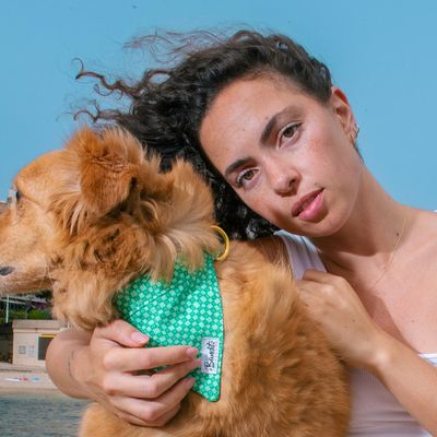 French Bandit - Bandana pour chien imprimé à carreaux vert orné de fleurs