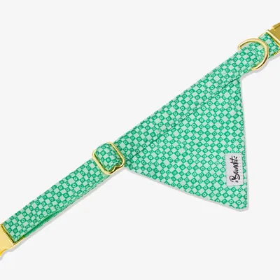 French Bandit - Bandana pour chien imprimé à carreaux vert orné de fleurs