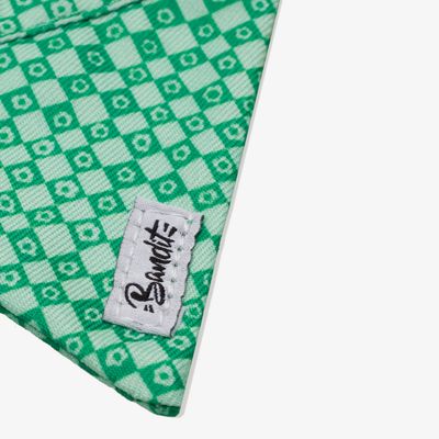 French Bandit - Bandana pour chien imprimé à carreaux vert orné de fleurs