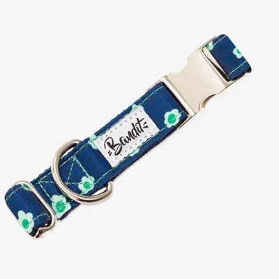 French Bandit - Collier pour chien denim bleu brut à fleurs