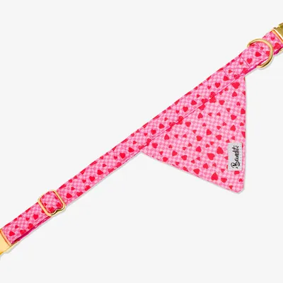 Bandana pour chien imprimé à carreaux roses et coeurs rouges Sans laisse Sa