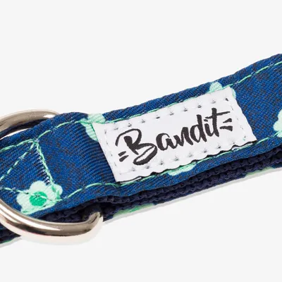 French Bandit - Collier pour chien denim bleu brut à fleurs