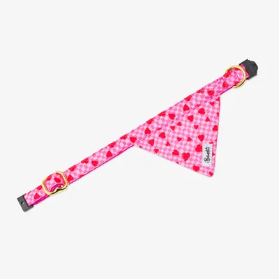 French Bandit - Bandana pour chat imprimé à carreaux roses et coeurs rouges French Bandit - Bandana pour chat imprimé à carreaux roses et coeurs rouges