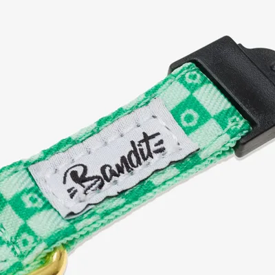 French Bandit - Collier pour chat imprimé à carreaux vert orné de fleurs
