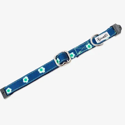 French Bandit - Collier pour chat denim bleu brut à fleurs