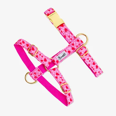 Harnais pour chien imprimé à carreaux roses et coeurs rouges Sans laisse Sa Harnais pour chien imprimé à carreaux roses et coeurs rouges Sans laisse Sa