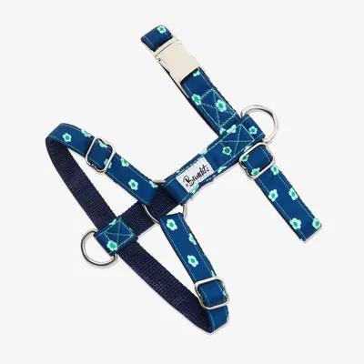 French Bandit - Harnais pour chien denim bleu brut à fleurs
