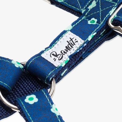 French Bandit - Harnais pour chien denim bleu brut à fleurs