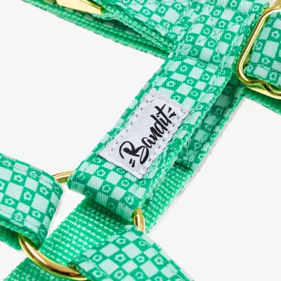 French Bandit - Harnais pour chien imprimé à carreaux verts orné de fleurs