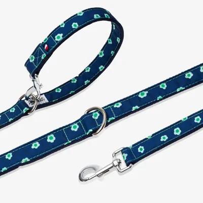 French Bandit - Laisse pour chien denim bleu brut à fleurs