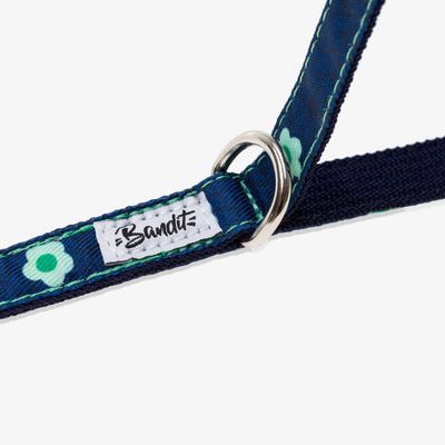 French Bandit - Laisse pour chien denim bleu brut à fleurs
