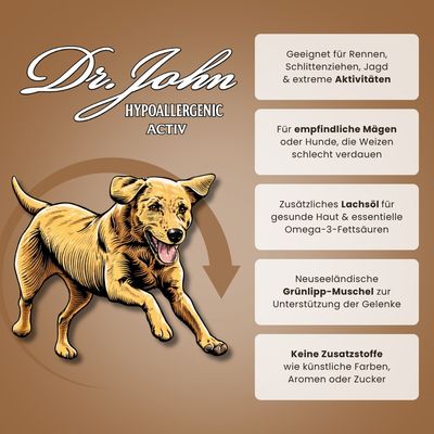 Dr John Hypoallergenic Activ Trockenfutter für aktive Hunde