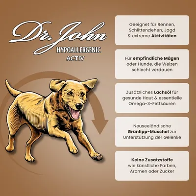 Dr John Hypoallergenic Activ Trockenfutter für aktive Hunde – 12,5 kg