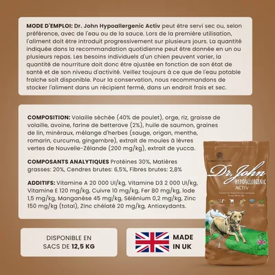 Croquettes chien actif – Dr John Hypoallergenic Activ
