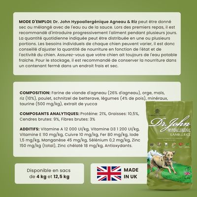 Croquettes chien adulte – Dr John Agneau & Riz