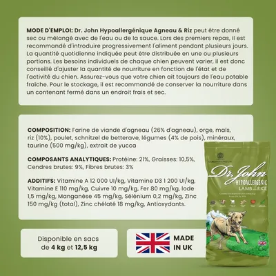 Croquettes chien adulte – Dr John Agneau & Riz