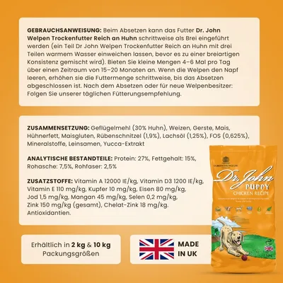 Dr John Puppy mit Huhn – Welpenfutter, 10 kg Dr John Puppy mit Huhn – Welpenfutter, 10 kg