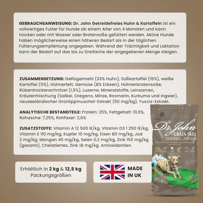 Dr John Getreidefrei mit Huhn für ausgewachsene Hunde – 12.5 kg