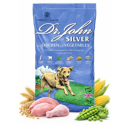 Croquettes chien senior & light – Dr John Silver Poulet – 2x4 kg 1x 15 kg