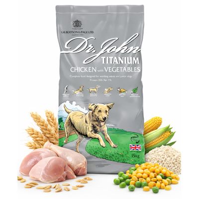 Croquettes chien actif & junior – Dr John Titanium Poulet 15 kg