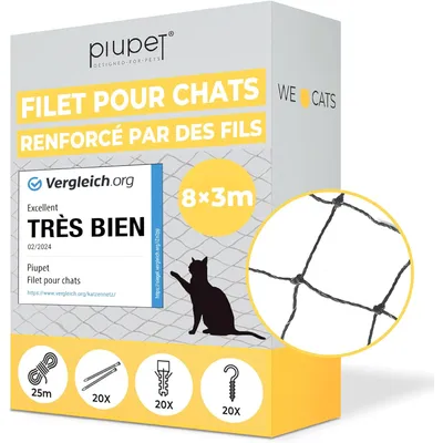 PiuPet Filet de protection chat | 8x3 m | Filet chat balcon fil métallique PiuPet Filet de protection chat | 8x3 m | Filet chat balcon fil métallique