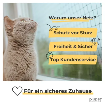 PiuPet Filet de protection chat | 8x3 m | Filet chat balcon fil métallique PiuPet Filet de protection chat | 8x3 m | Filet chat balcon fil métallique