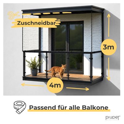 PiuPet® Katzennetz I Drahtverstärkt I Befestigungsset inkl.