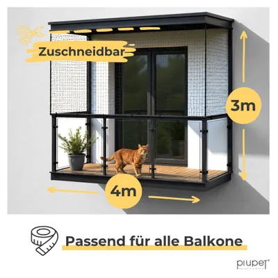 PiuPet Filet de protection chat | 4x3 m | Filet chat balcon fil métallique