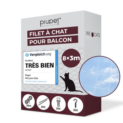 PiuPet Filet de protection chat | 4x3 m | Filet chat balcon transparent