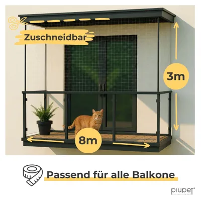 PiuPet Filet de protection chat | 8x3 m | Filet chat balcon transparent