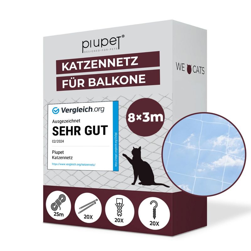 PiuPet Filet de protection chat | 4x3 m | Filet chat balcon transparent