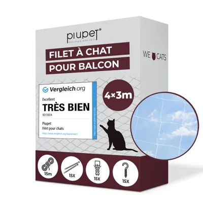 PiuPet Filet de protection chat | 4x3 m | Filet chat balcon transparent
