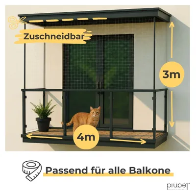 PiuPet Filet de protection chat | 4x3 m | Filet chat balcon transparent