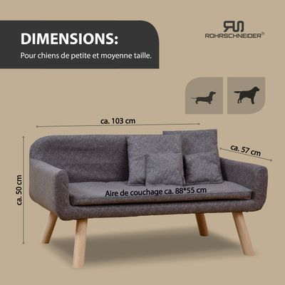 Rohrschneider Canapé pour chien rembourré avec pieds en bois