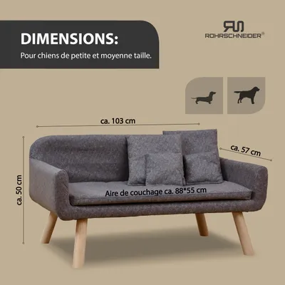 Rohrschneider Canapé pour chien rembourré avec pieds en bois Rohrschneider Canapé pour chien rembourré avec pieds en bois