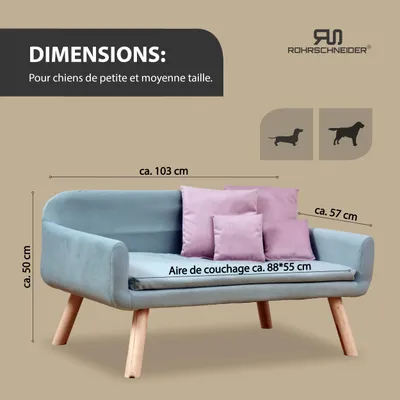 Rohrschneider Canapé pour chien rembourré avec pieds en bois Rohrschneider Canapé pour chien rembourré avec pieds en bois