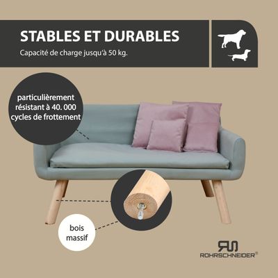 Rohrschneider Canapé pour chien rembourré avec pieds en bois