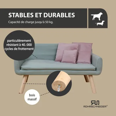 Rohrschneider Canapé pour chien rembourré avec pieds en bois Rohrschneider Canapé pour chien rembourré avec pieds en bois