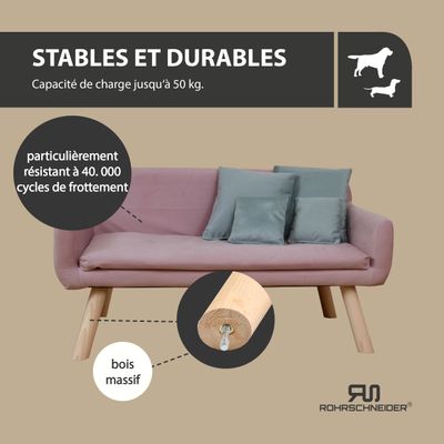 Rohrschneider Canapé pour chien rembourré avec pieds en bois