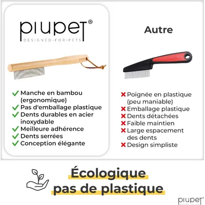 PiuPet® Peigne Anti-Puces pour Chat/Chien I Sans Plastique I Anti-Tiques