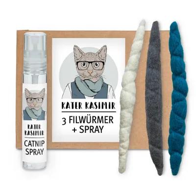KATER KASIMIR Set de 3 vers en feutre de laine et spray herbe à chat