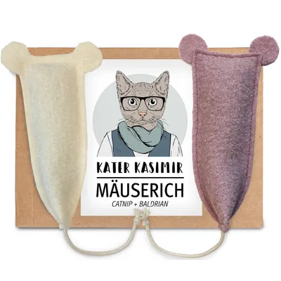 KATER KASIMIR Lot de 2 jouets souris XL avec herbe à chat et valériane