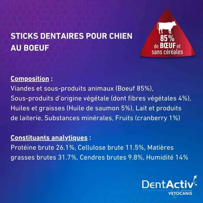 Vetocanis, Bâtonnets Hygiène Bucco-Dentaire pour Chien 2-15 kg, DentActiv