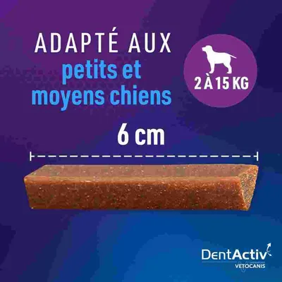 Vetocanis, Bâtonnets Hygiène Bucco-Dentaire pour Chien 2-15 kg, DentActiv