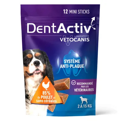Vetocanis, Bâtonnets Hygiène Bucco-Dentaire pour Chien 2-15 kg, DentActiv