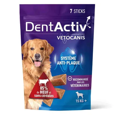 Vetocanis, Bâtonnets Hygiène Bucco-Dentaire pour Chien 15kg +, DentActiv