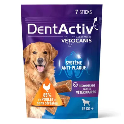 Vetocanis, Bâtonnets Hygiène Bucco-Dentaire pour Chien 15kg +, DentActiv