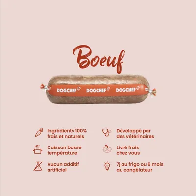 Dog Chef Repas Frais Cuisiné - Boeuf Frais - 100% Naturel pour chien