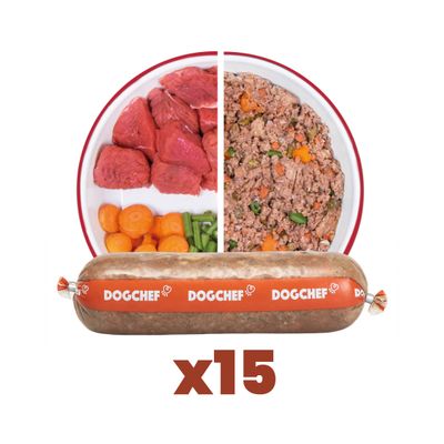 Dog Chef Repas Frais Cuisiné - Boeuf Frais - 100% Naturel pour chien Lot de 15 Repas Frais au Boeuf 300g