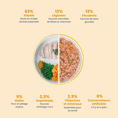 Dog Chef Repas Frais Cuisiné - Poulet Frais - 100% Naturel pour chien
